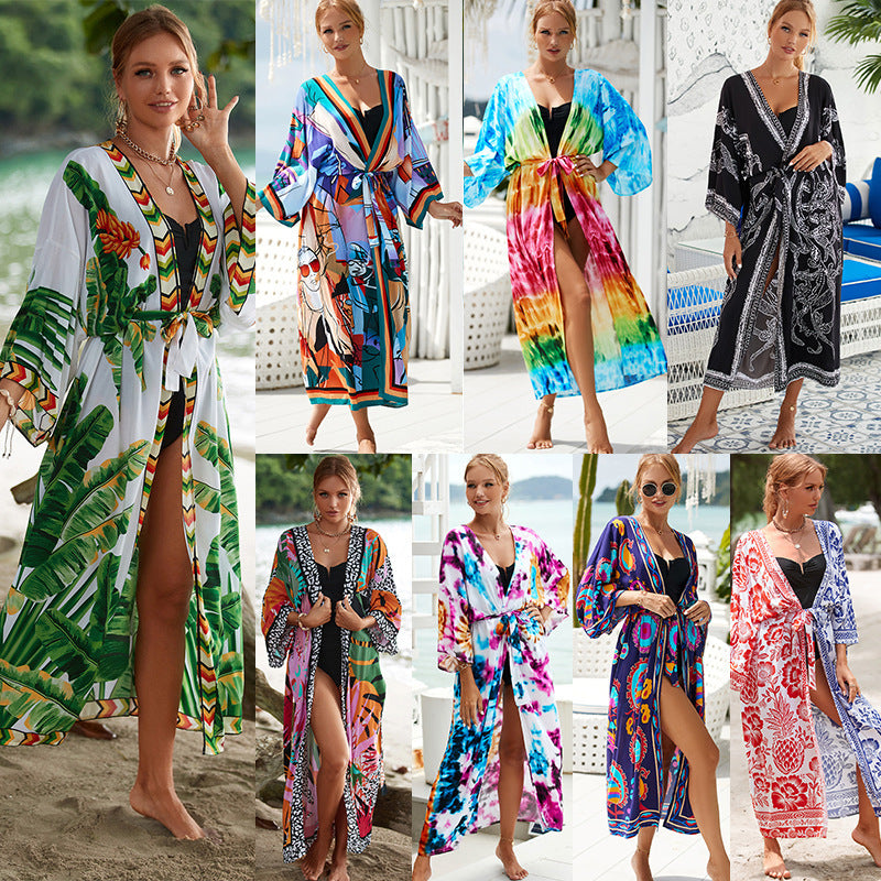 Kimono de Plage Imprimé en Rayonne – Élégance et Protection Sous le Soleil