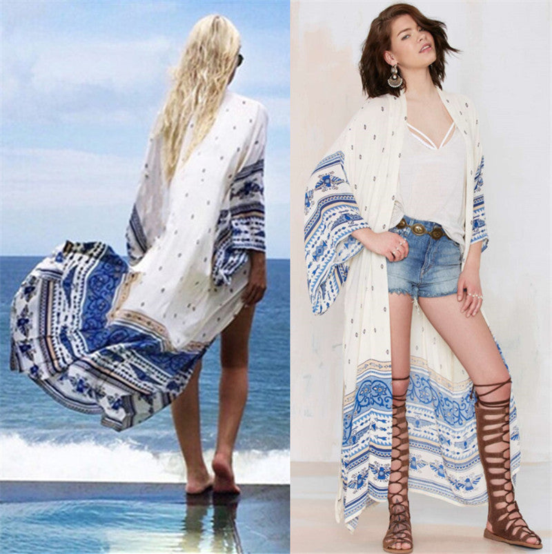 Chemise de plage en denim, cardigan sexy à coupe ample pour la protection solaire.