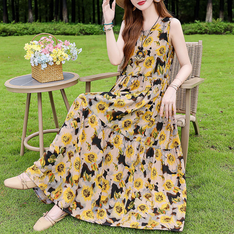 Robe d'été en soie et coton à porter en extérieur