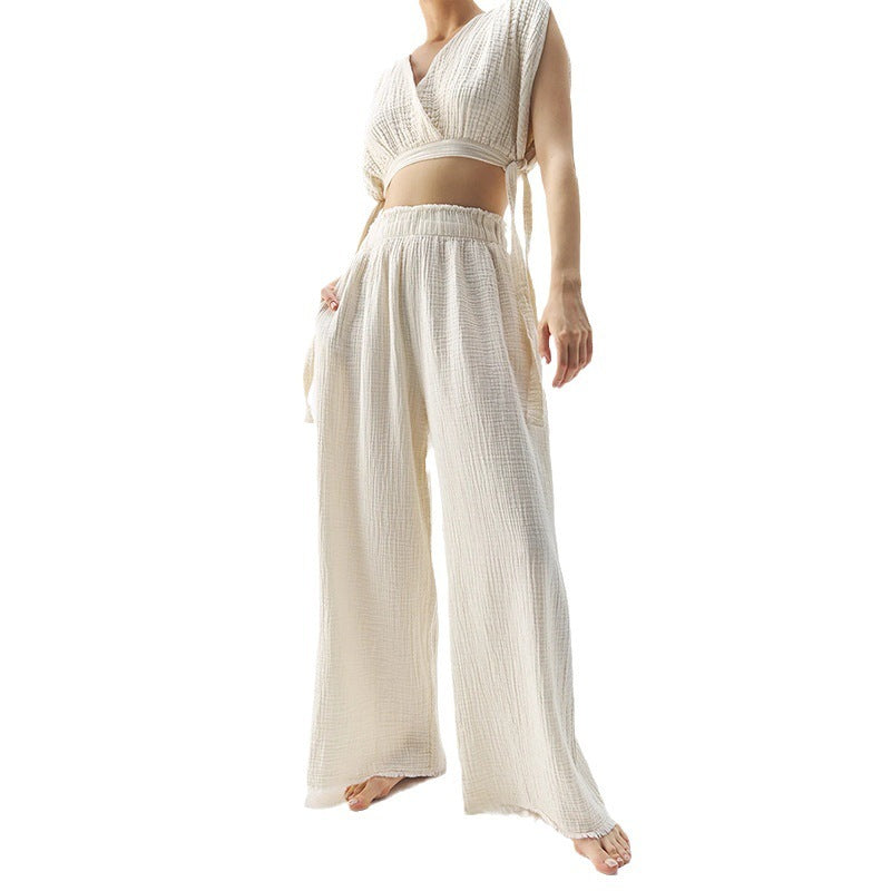 Pantalons décontractés à double couche en gaze