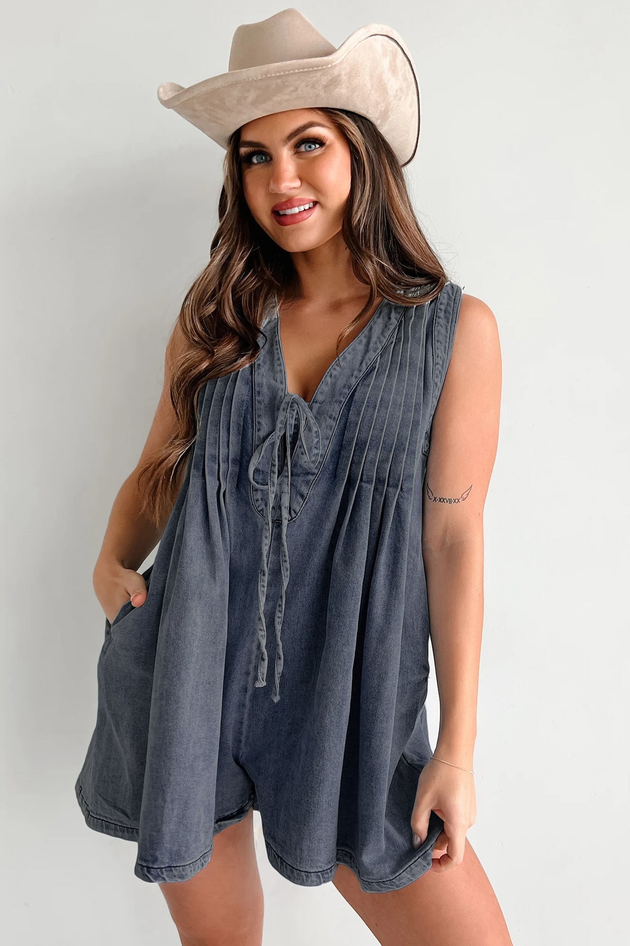 Combinaison en Jean Sans Manches avec Manches Courtes et Short – Style Décontracté d’Été