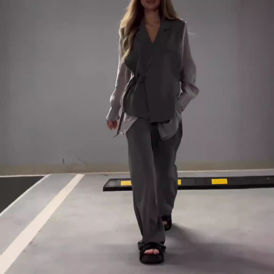 Ensemble pour femmes : haut en chiffon patchwork et pantalon à jambe droite