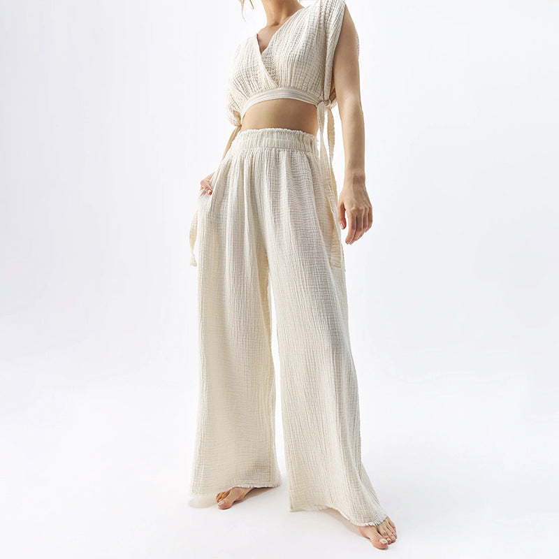 Pantalons décontractés à double couche en gaze
