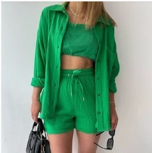 Ensemble Mode Printemps : Chemise à Revers Manche Longue & Short Taille Haute à Cordon – Grande Taille Chic et Décontractée