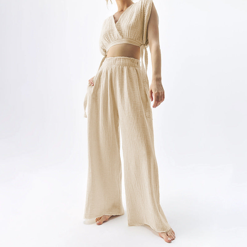 Pantalons décontractés à double couche en gaze