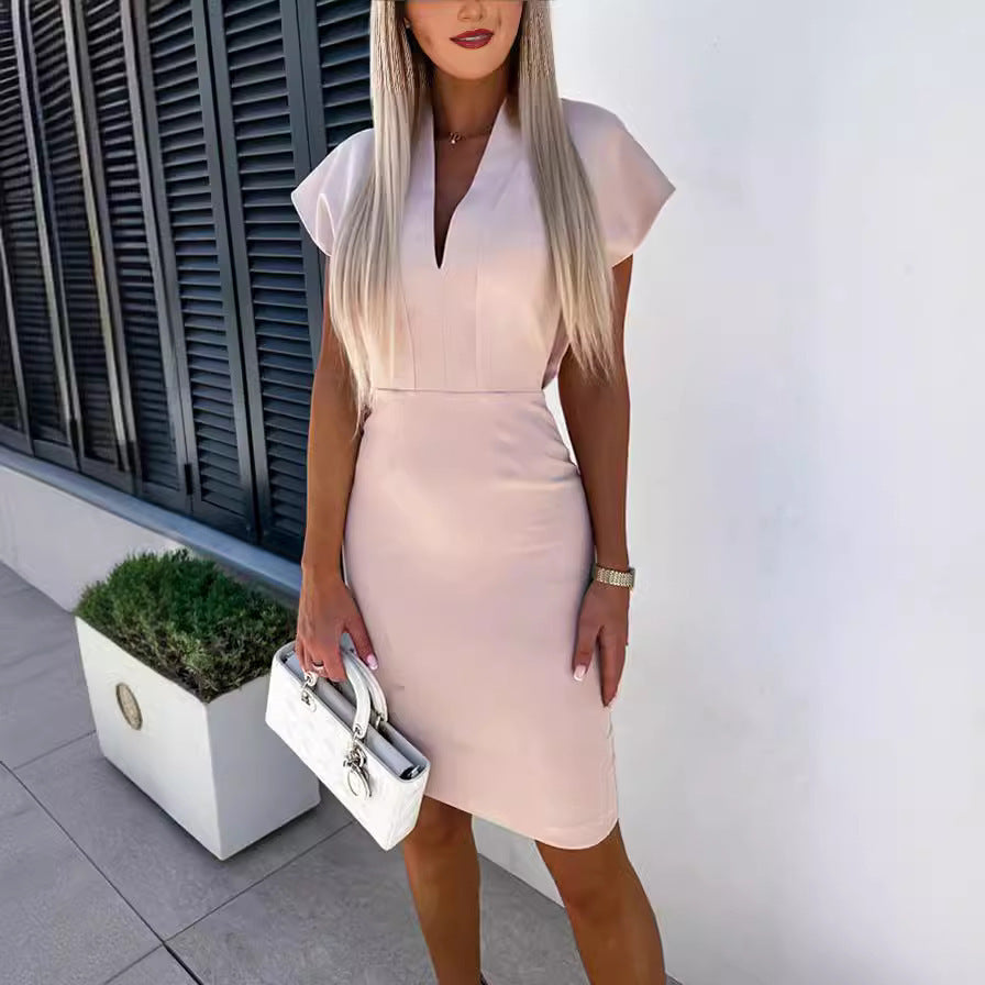 Robe de tempérament à col en V pour femmes, idéale pour le trajet domicile-travail