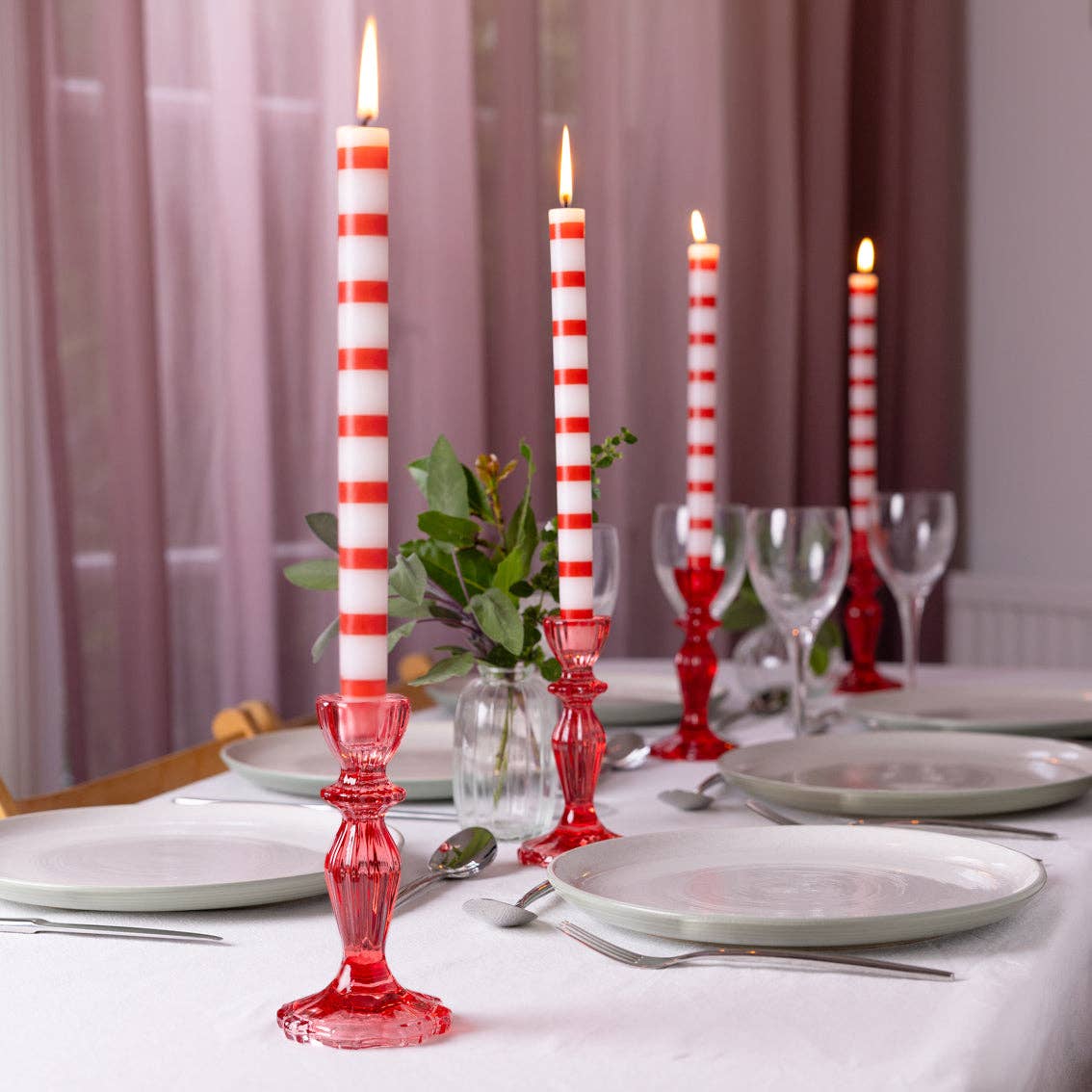 Red & White Striped Holiday Candle – Sold Individually