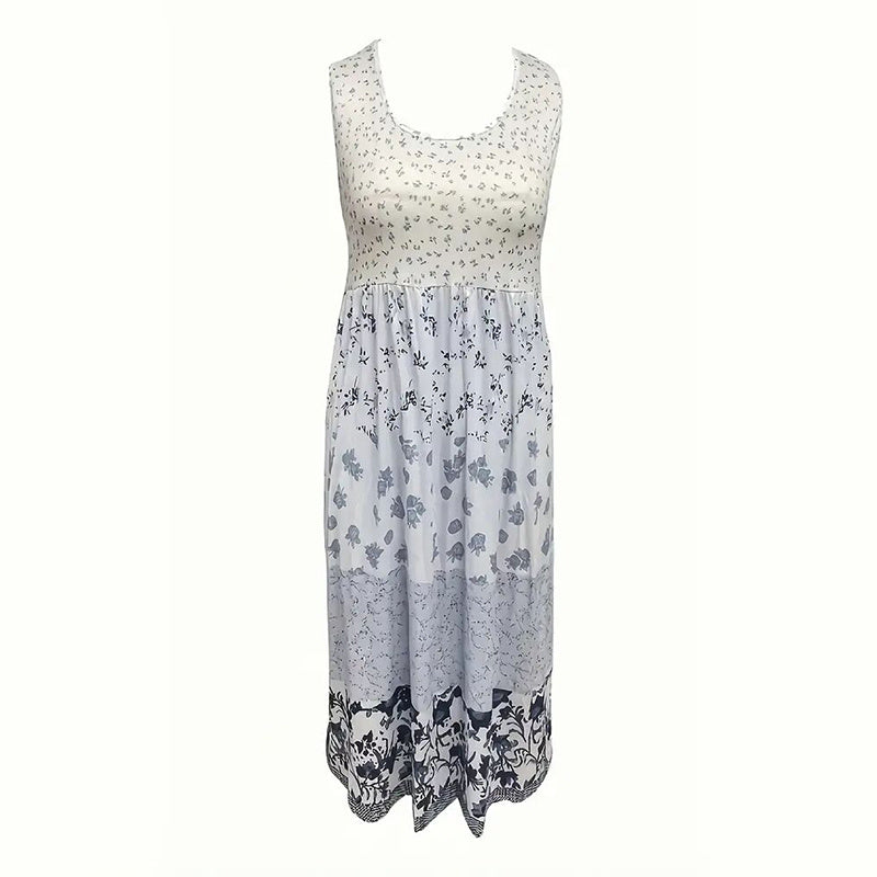 Robe longue bohème à imprimé floral grande taille , sans manches, à volants plissés