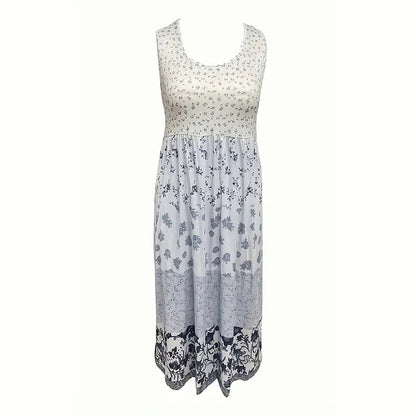 Robe longue bohème à imprimé floral grande taille , sans manches, à volants plissés