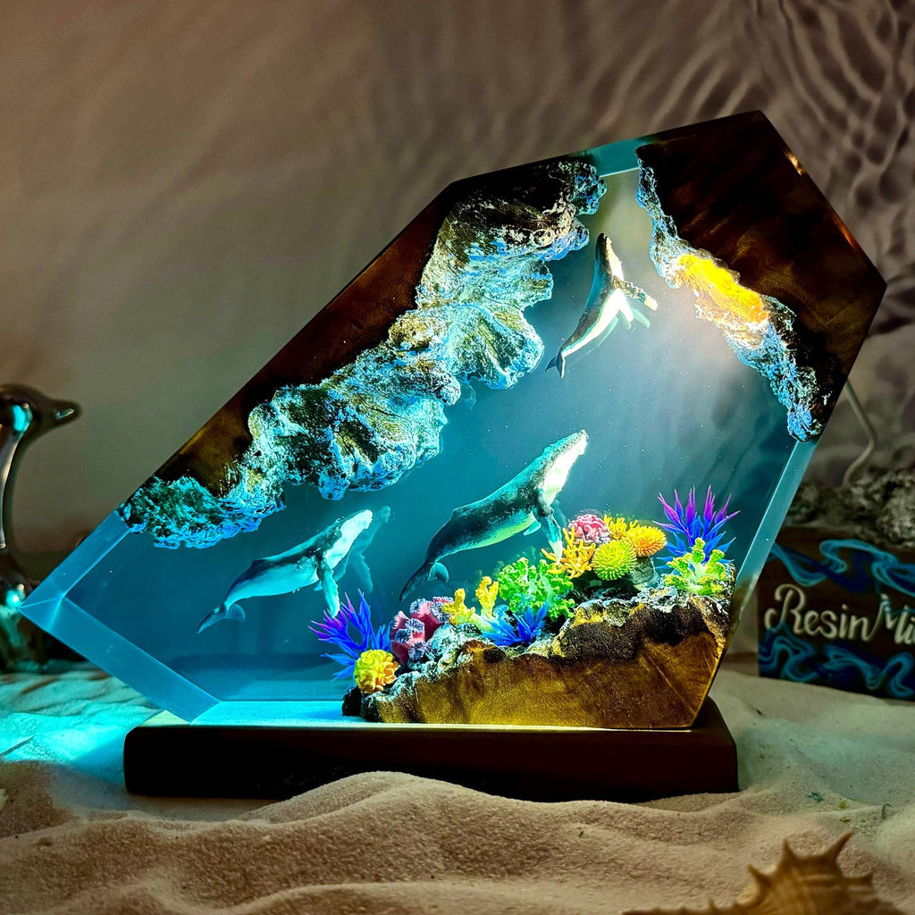 Humpback Whale Resin & Wood Night Lamp | 3 Sizes