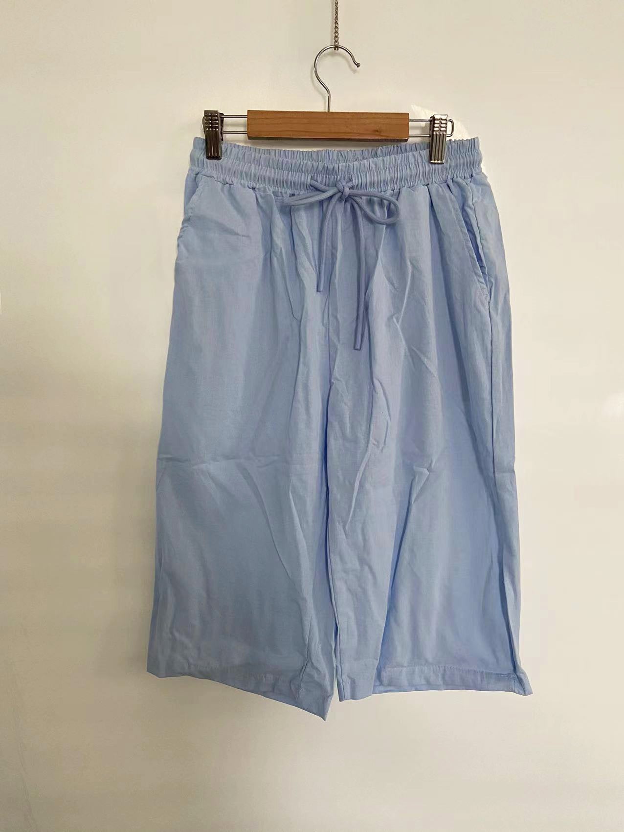 Pantalon Cinquième en Coton et Lin pour Femmes avec Poches et Taille Élastiquée