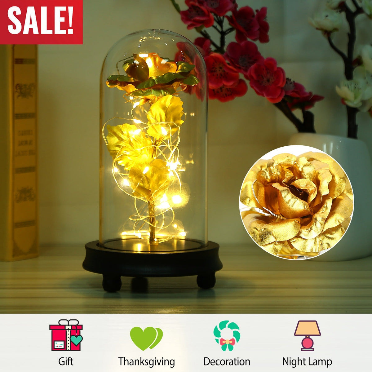 Enchanted Rose LED Lamp in Glass Dome