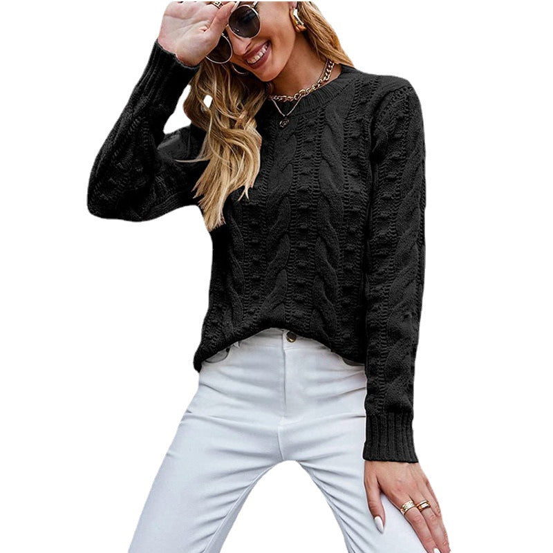 Women's Long Sleeve Cable Knit Pullover Sweater