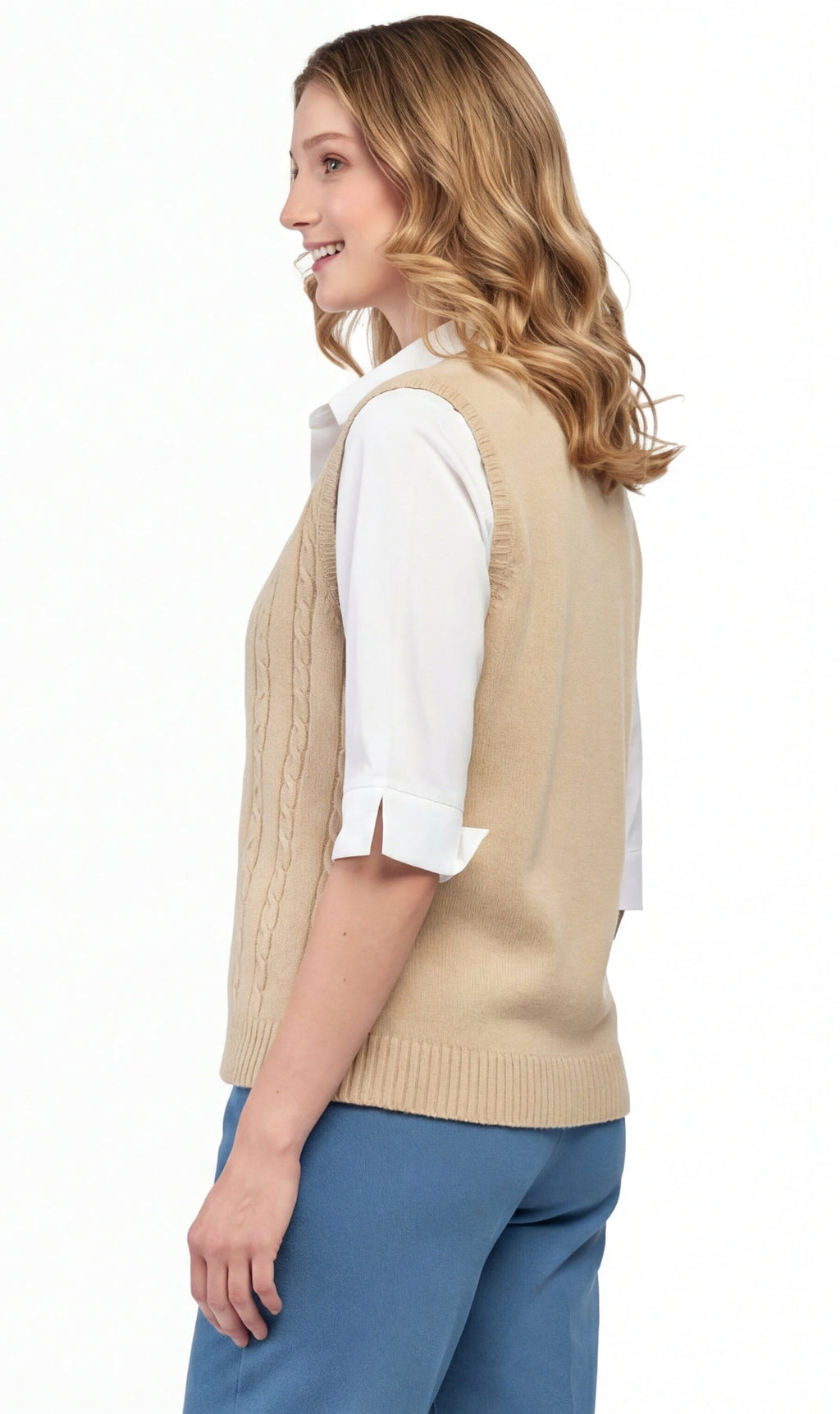 Women's Cable Knit Button-Front Sweater Vest