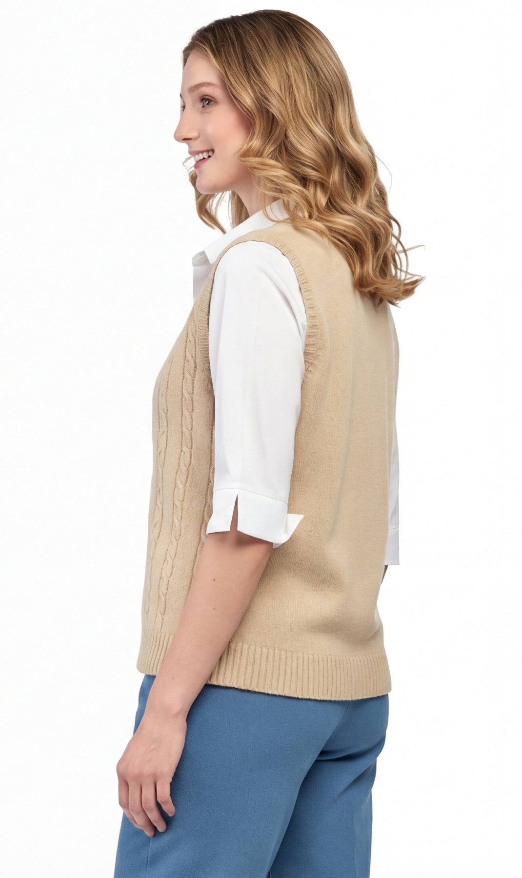Women's Cable Knit Button-Front Sweater Vest