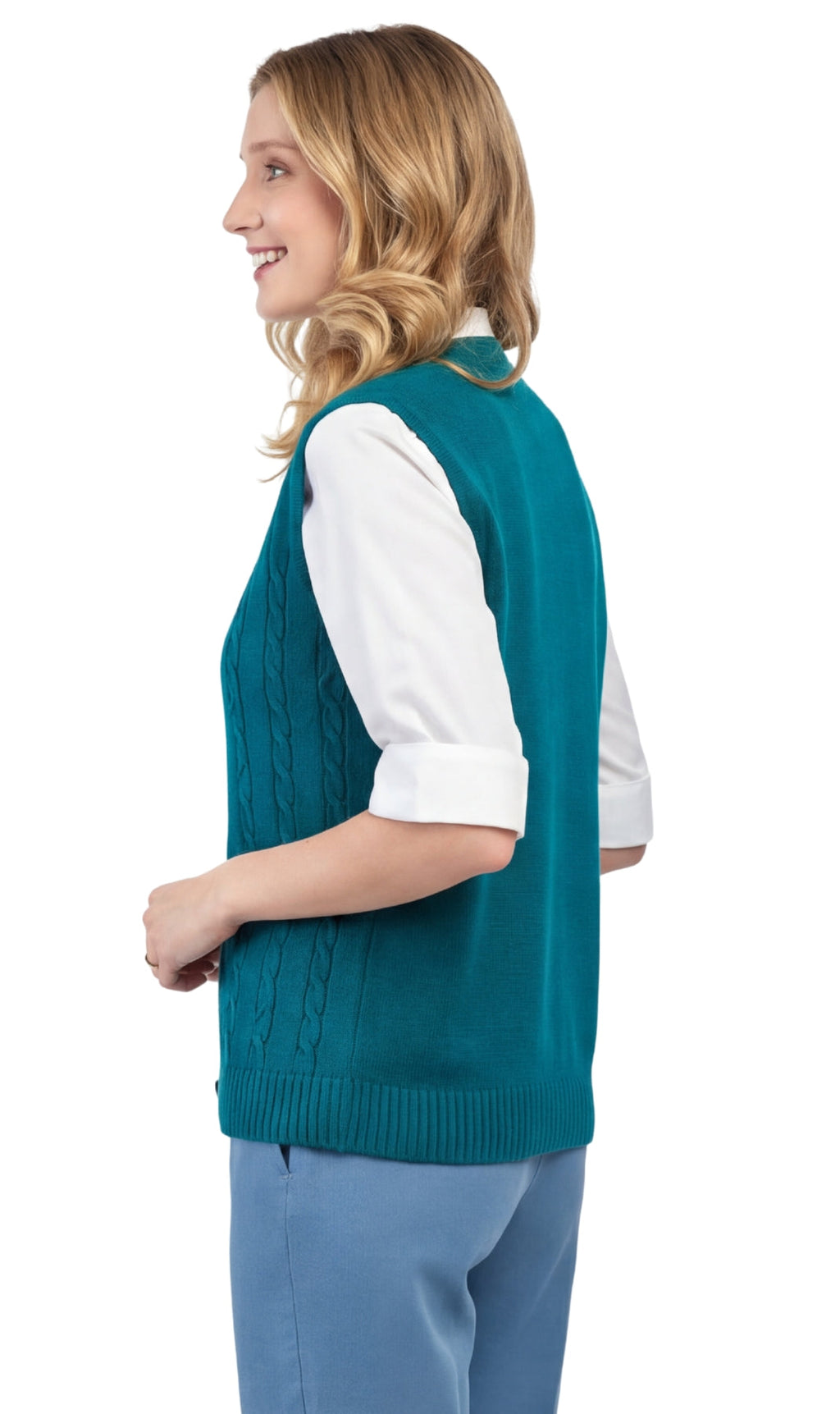Women's Cable Knit Button-Front Sweater Vest