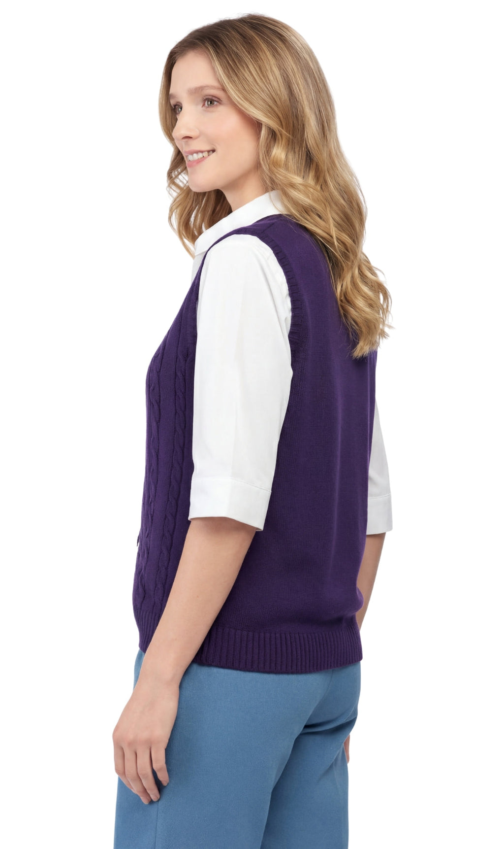 Women's Cable Knit Button-Front Sweater Vest