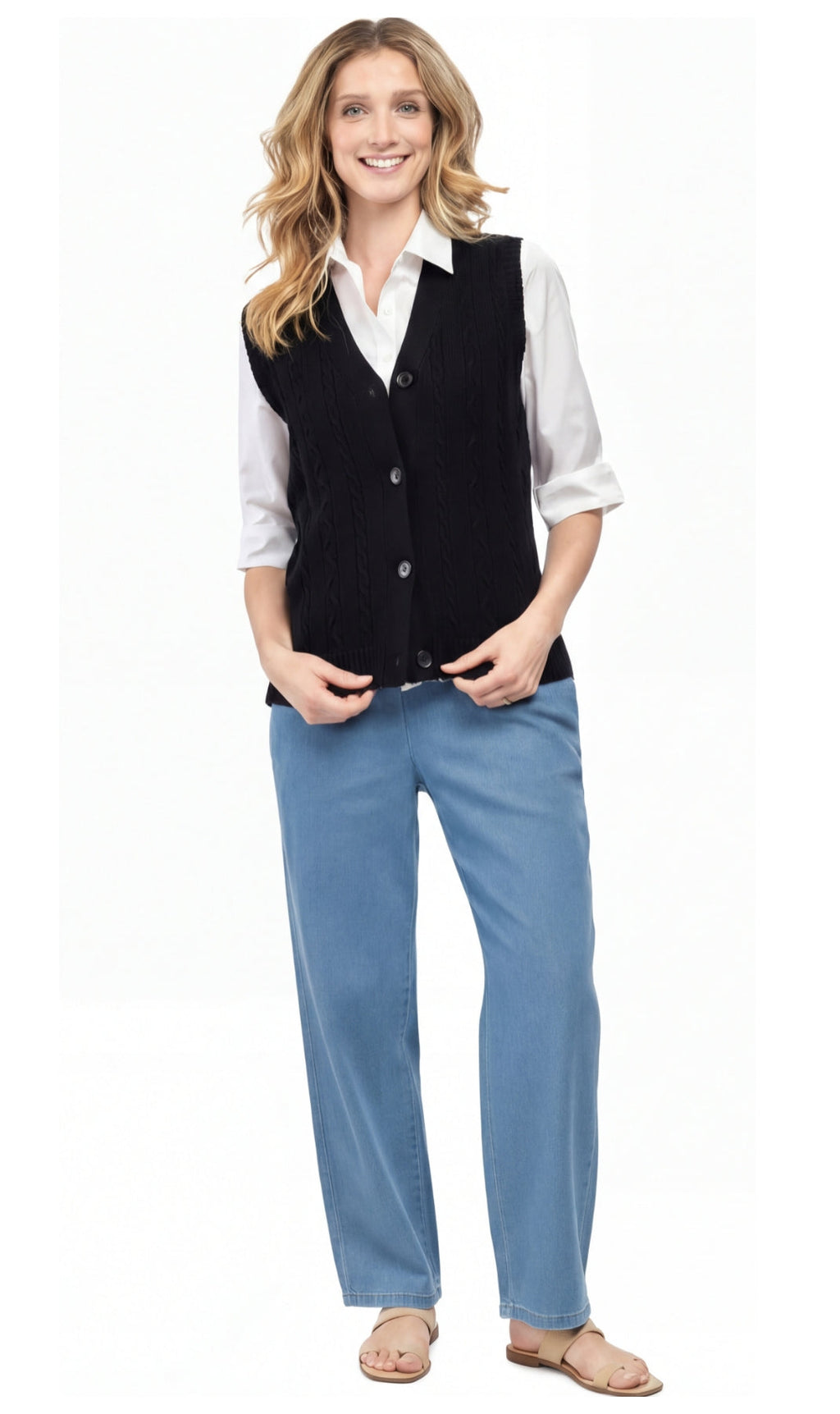 Women's Cable Knit Button-Front Sweater Vest