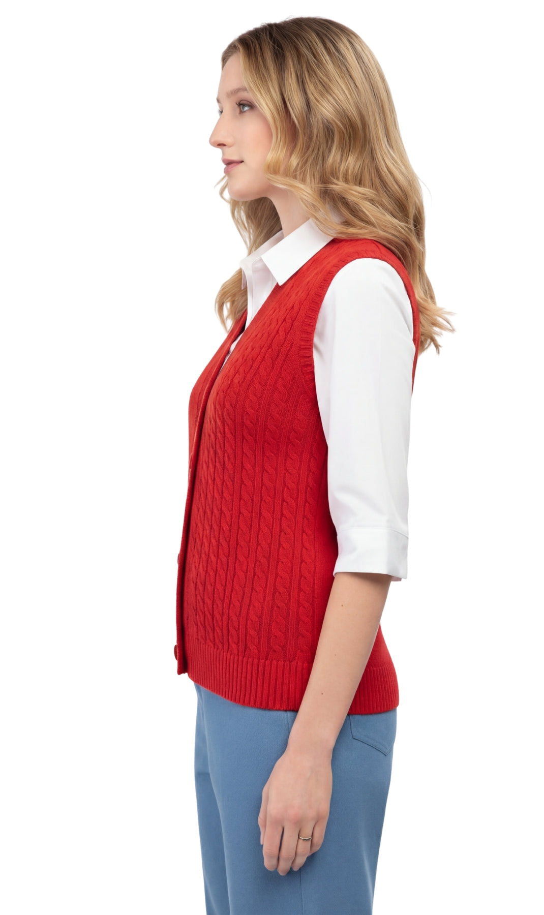 Women's Cable Knit Button-Front Sweater Vest