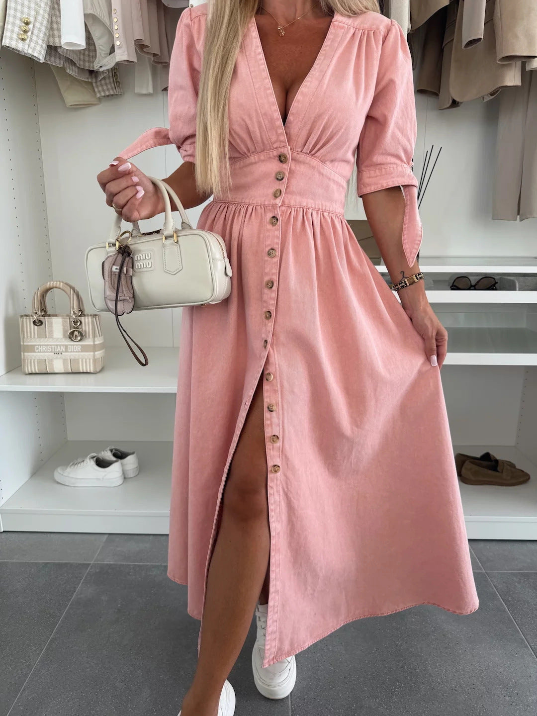 Robe en Jean Sexy à Col en V pour Femmes - Nouvelle Collection