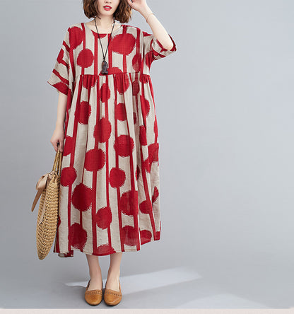 Robe longue rouge à pois vintage grande taille