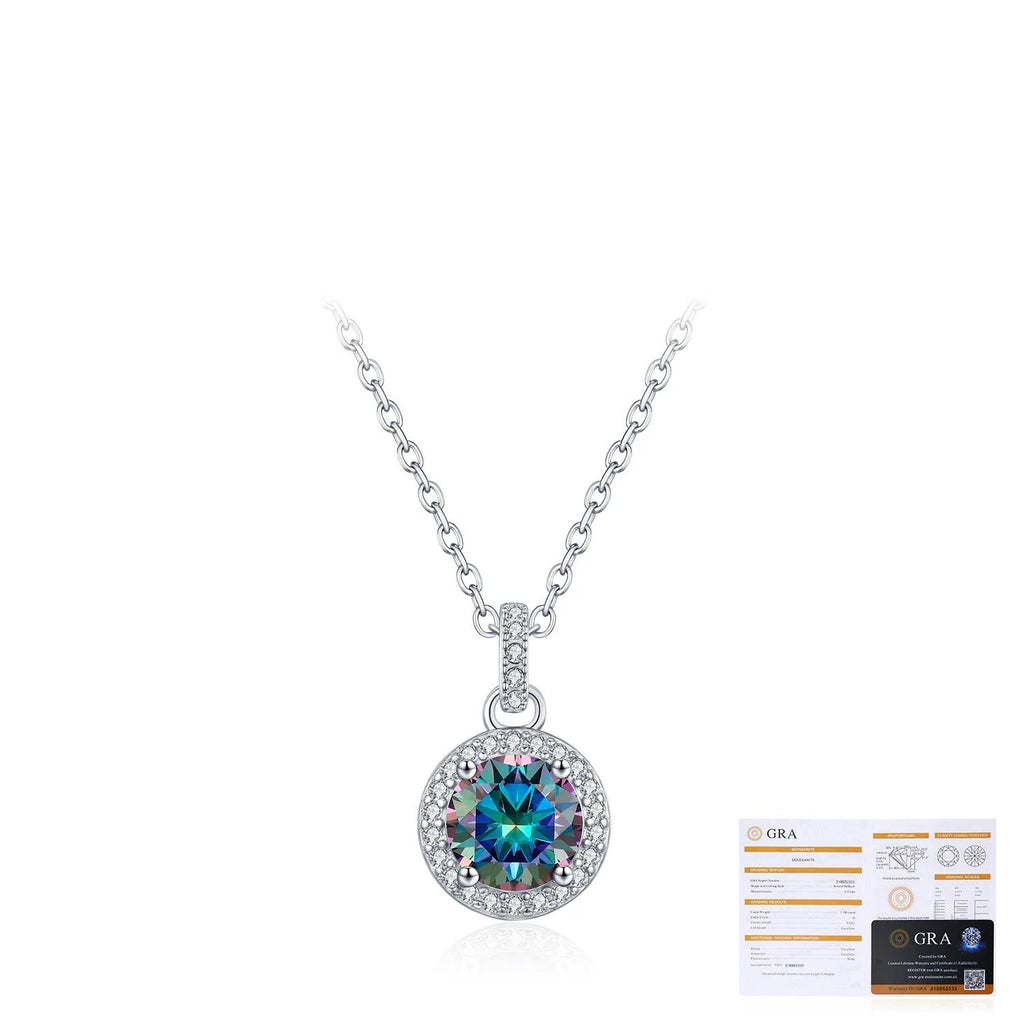 Rainbow Moissanite Pendant Necklace | Sterling Silver