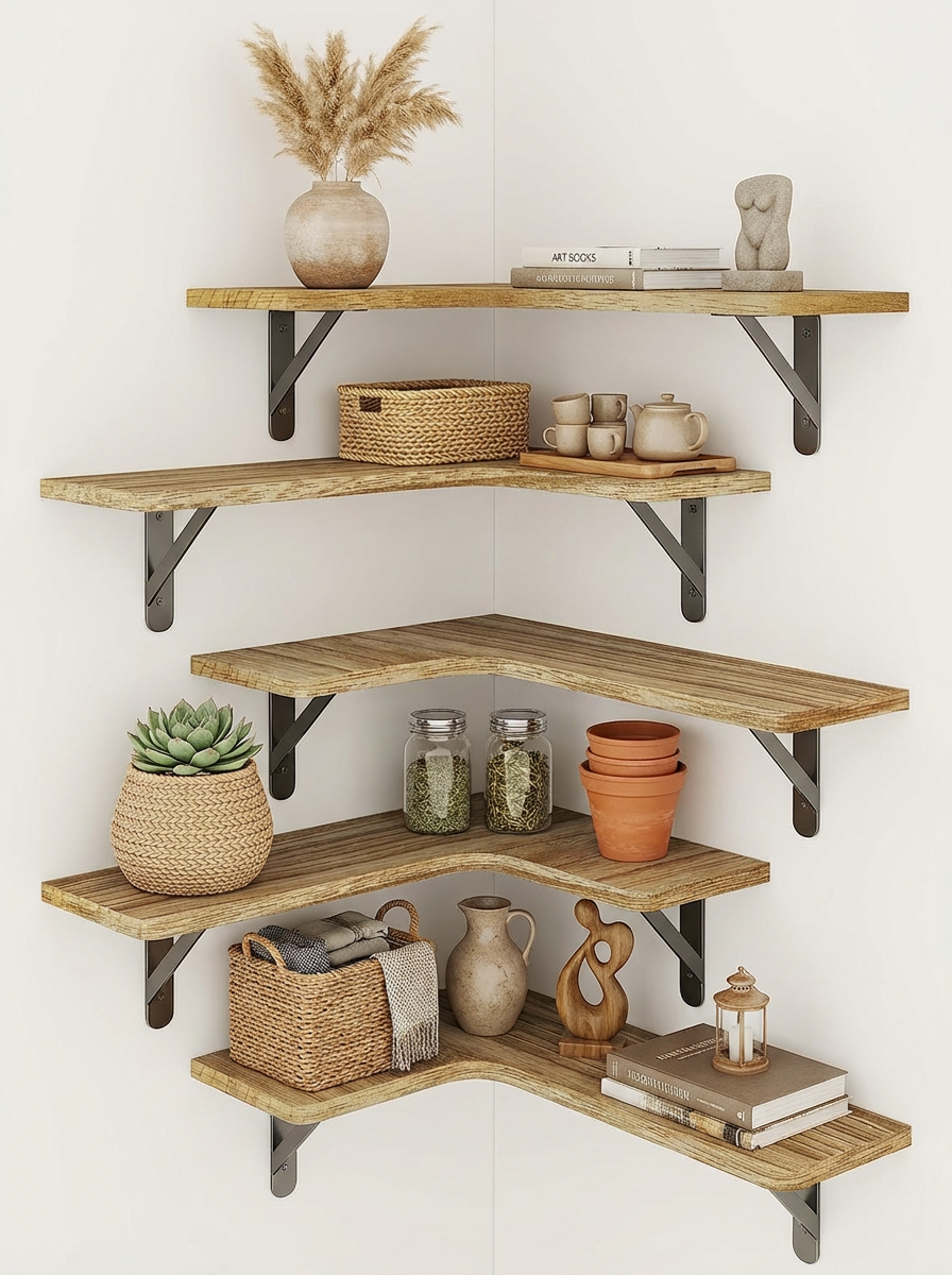 Rustic Corner Floating Shelves, Set of 5