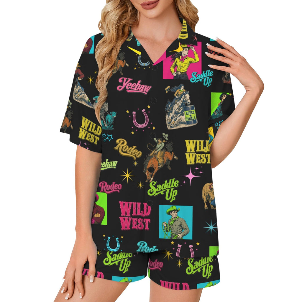 Western print short pajama set, made in America