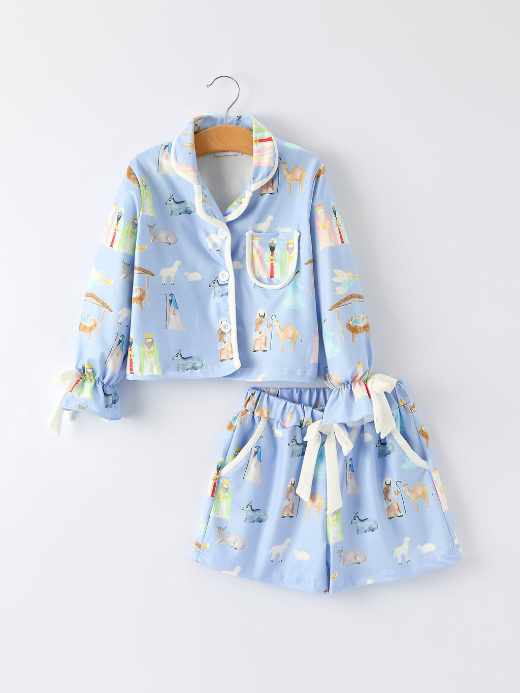 Girls' Blue Nativity Christmas Pajama Set