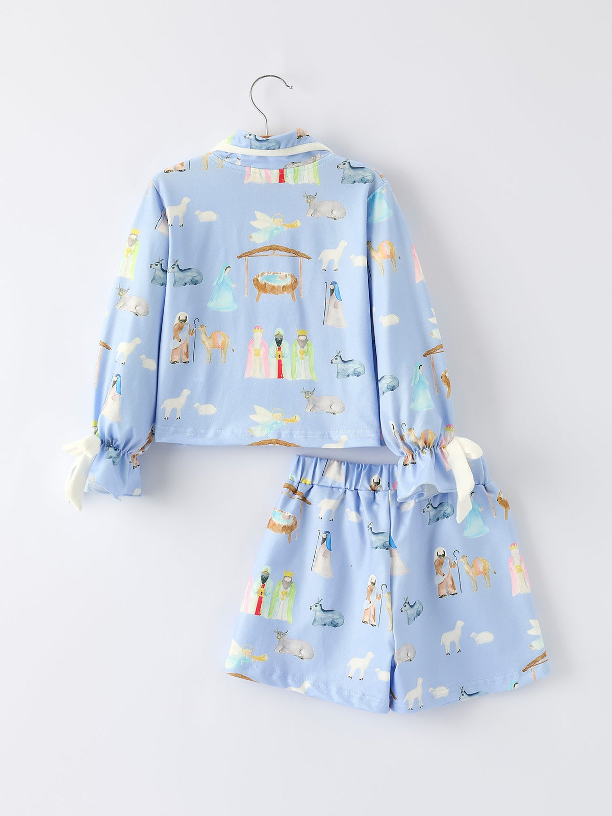 Girls' Blue Nativity Christmas Pajama Set