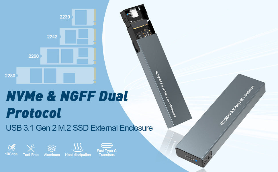10Gbps Dual Protocol M.2 Hard Disk Enclosure NVME