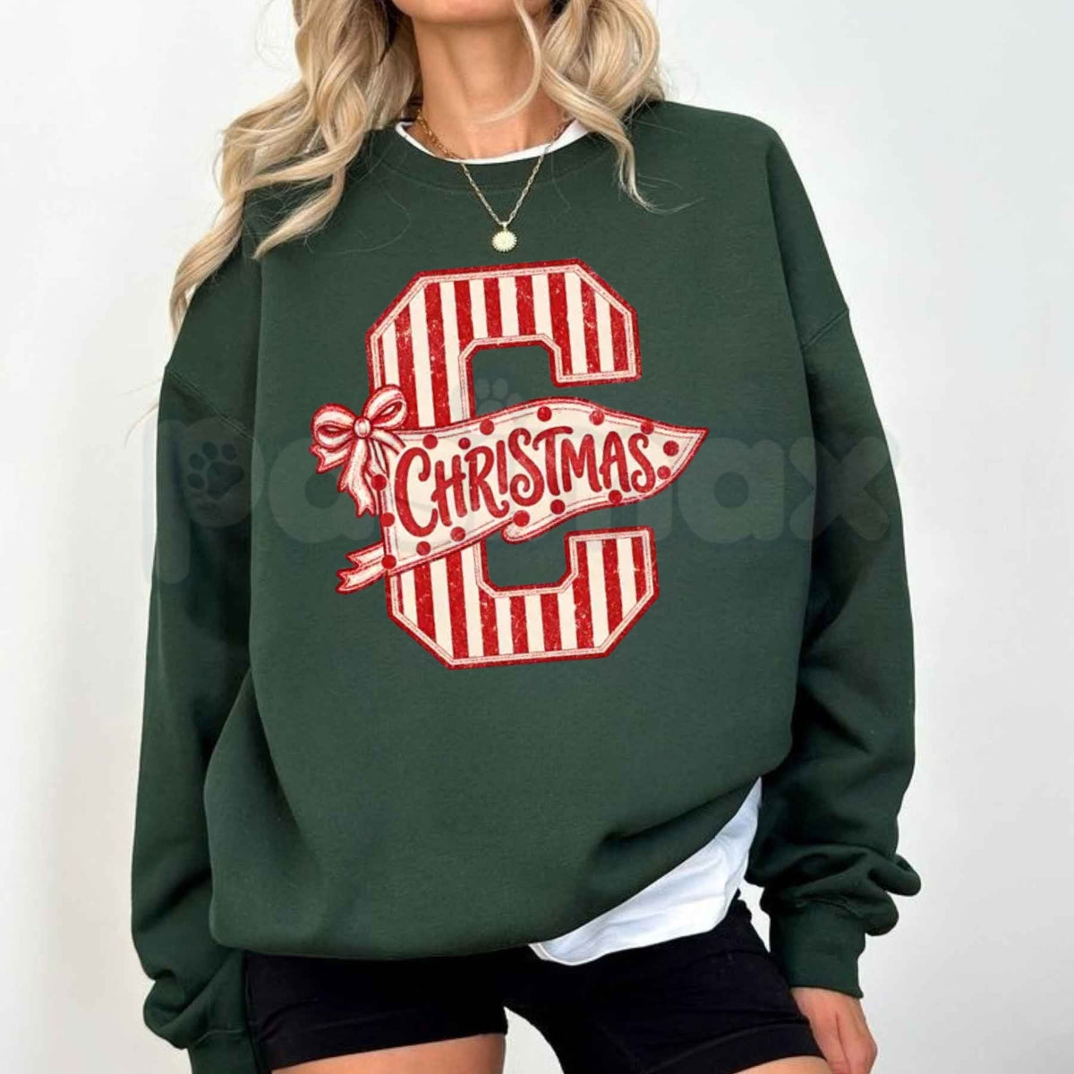 Coquette Candy Cane Bow Christmas Sweatshirt