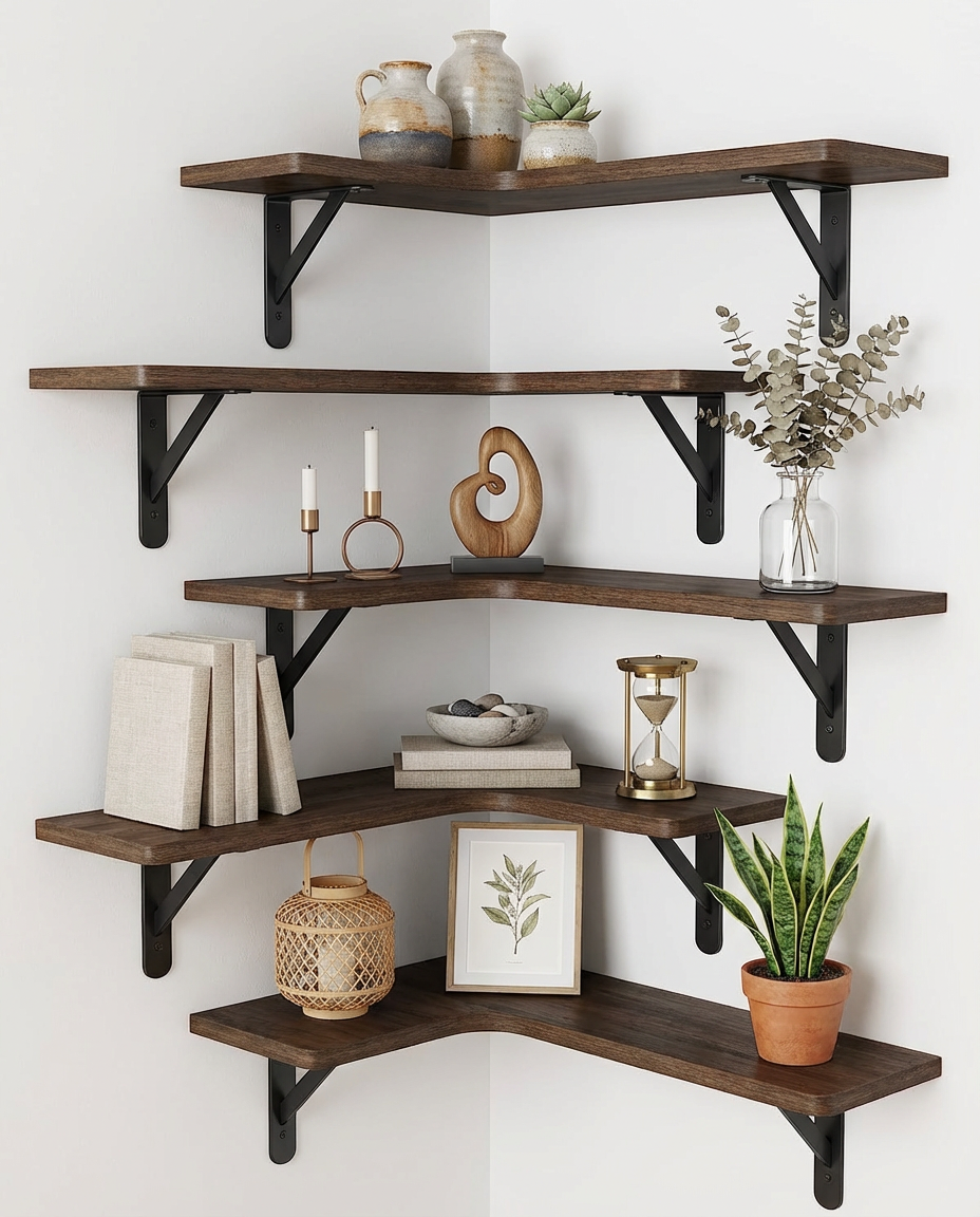 Rustic Corner Floating Shelves, Set of 5