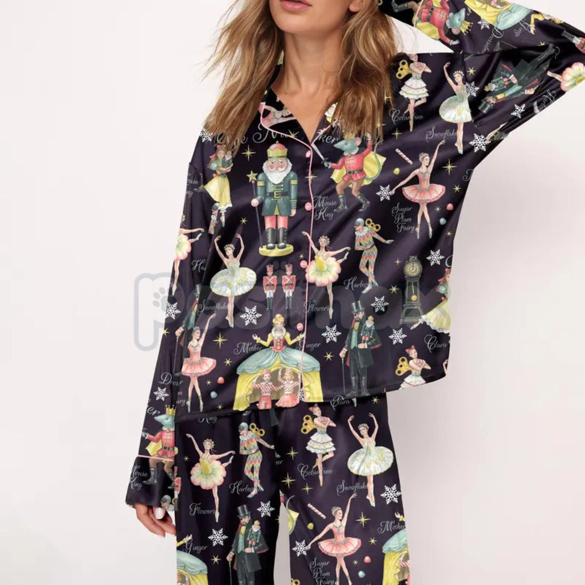 Silky Nutcracker Christmas Pajama Set for Women