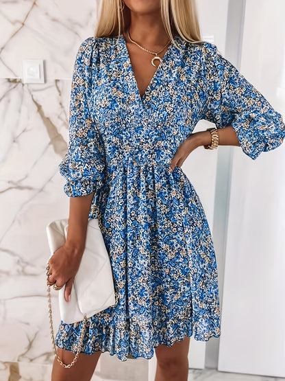 Robe imprimée à col en V avec manches volantées - L'élégance intemporelle