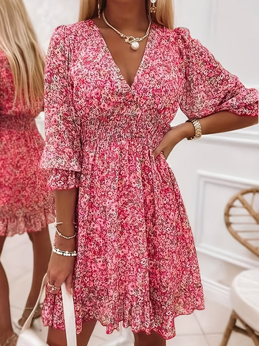 Robe imprimée à col en V avec manches volantées - L'élégance intemporelle