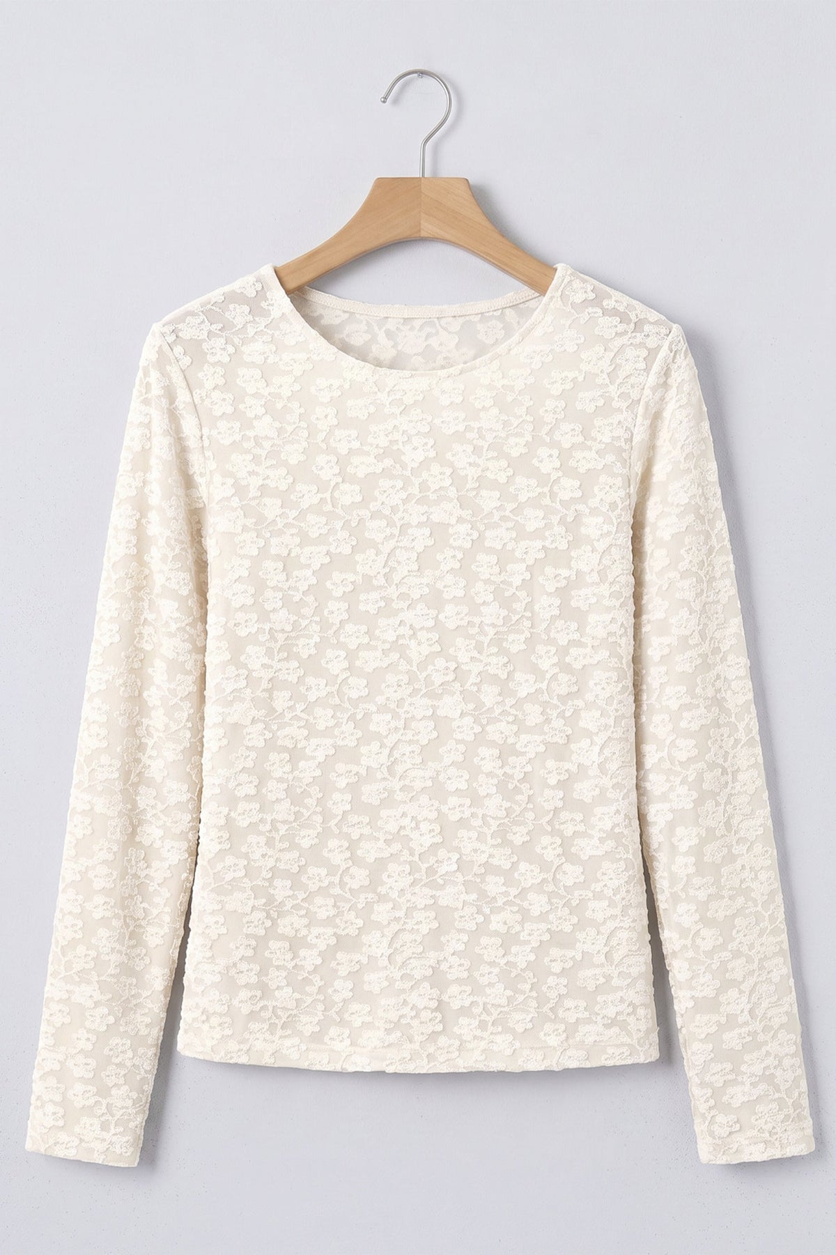 Solid Floral Textured Knit Long Sleeve Top