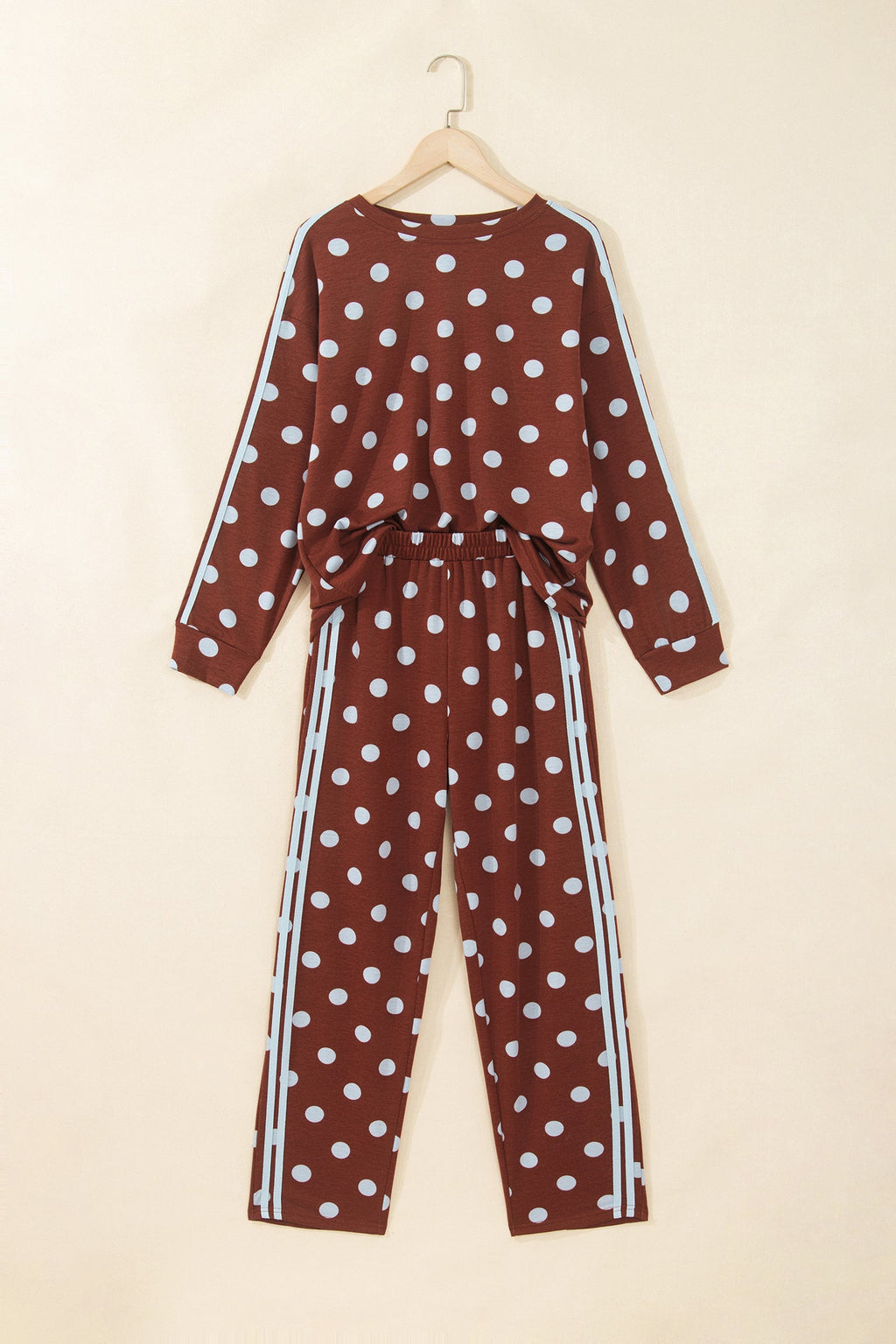 Polka Dot Side Stripe Long Sleeve Top & Pant Set