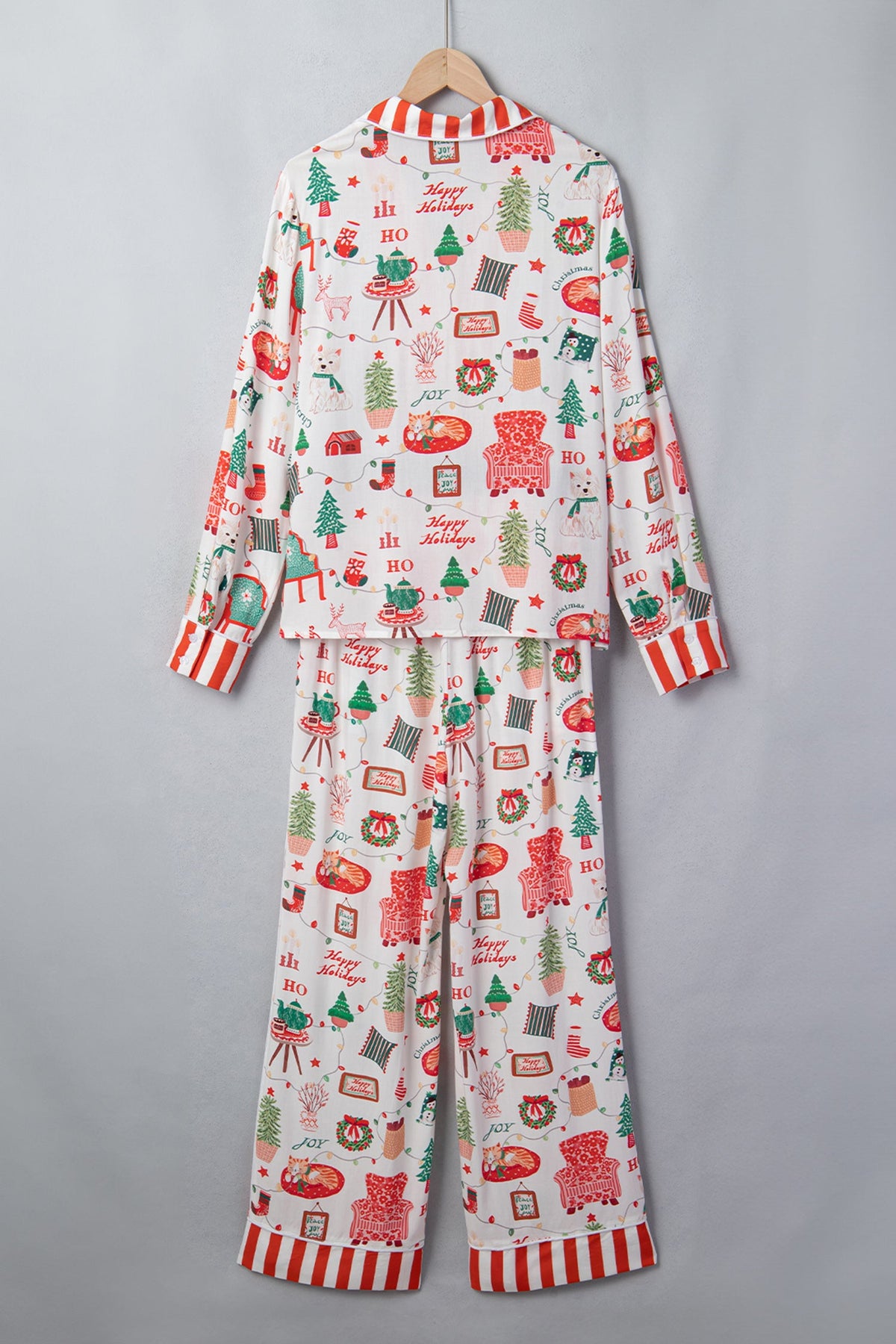 Christmas Stripe Trim Top & Pants Pajama Set