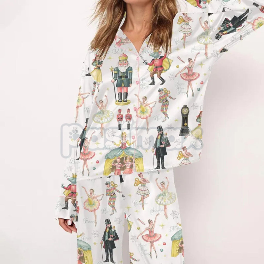 Silky Nutcracker Christmas Pajama Set for Women