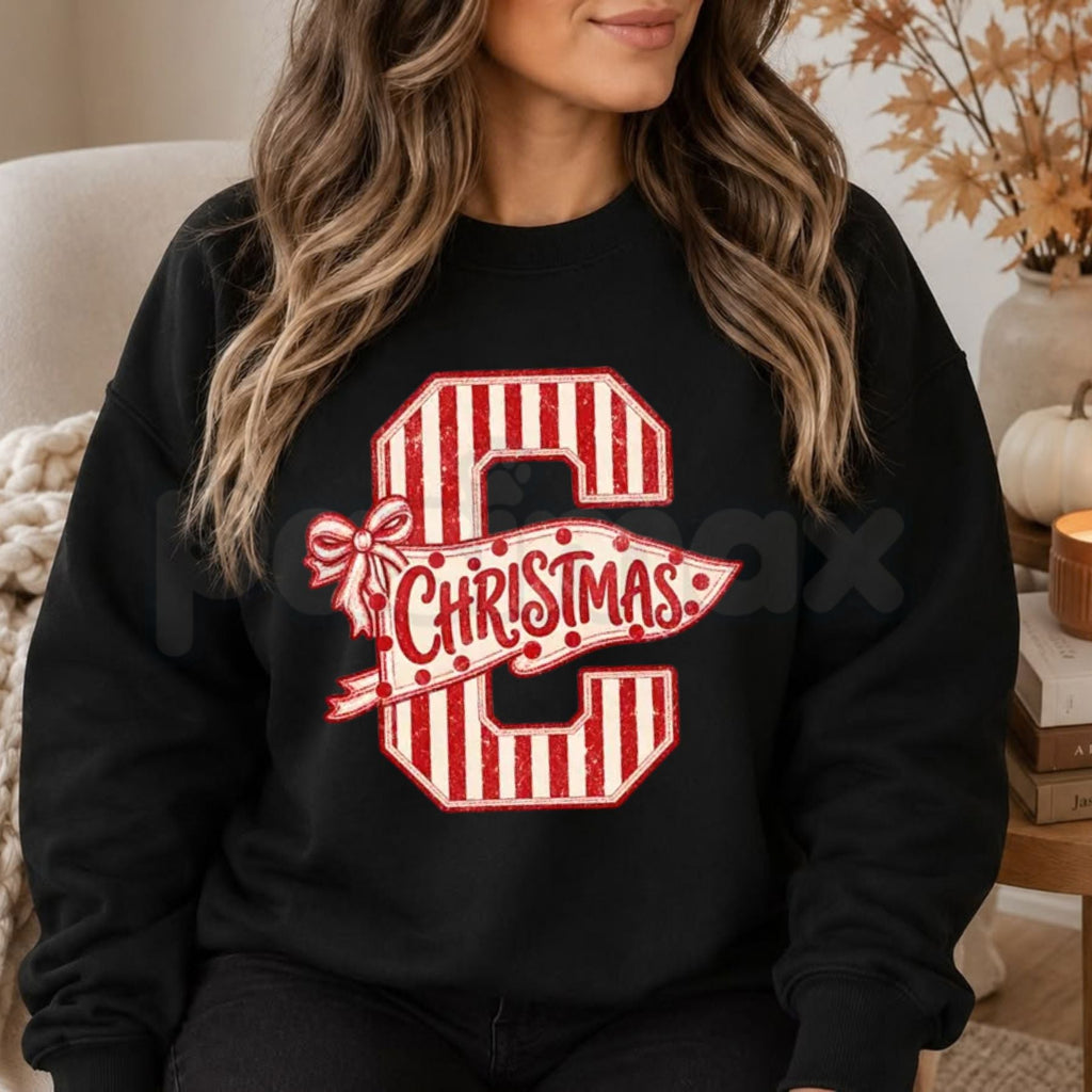 Coquette Candy Cane Bow Christmas Sweatshirt