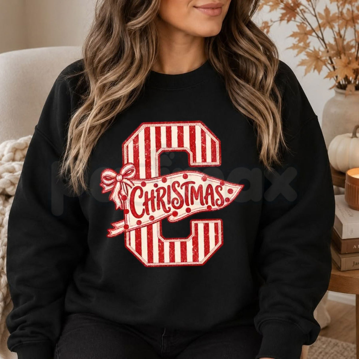 Coquette Candy Cane Bow Christmas Sweatshirt