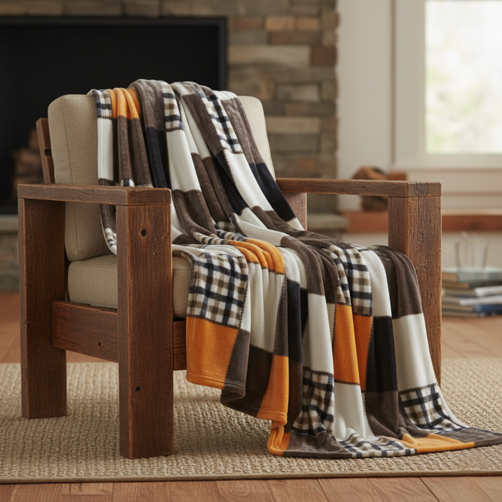 Fall Farmhouse Plaid Patchwork Fleece Throw