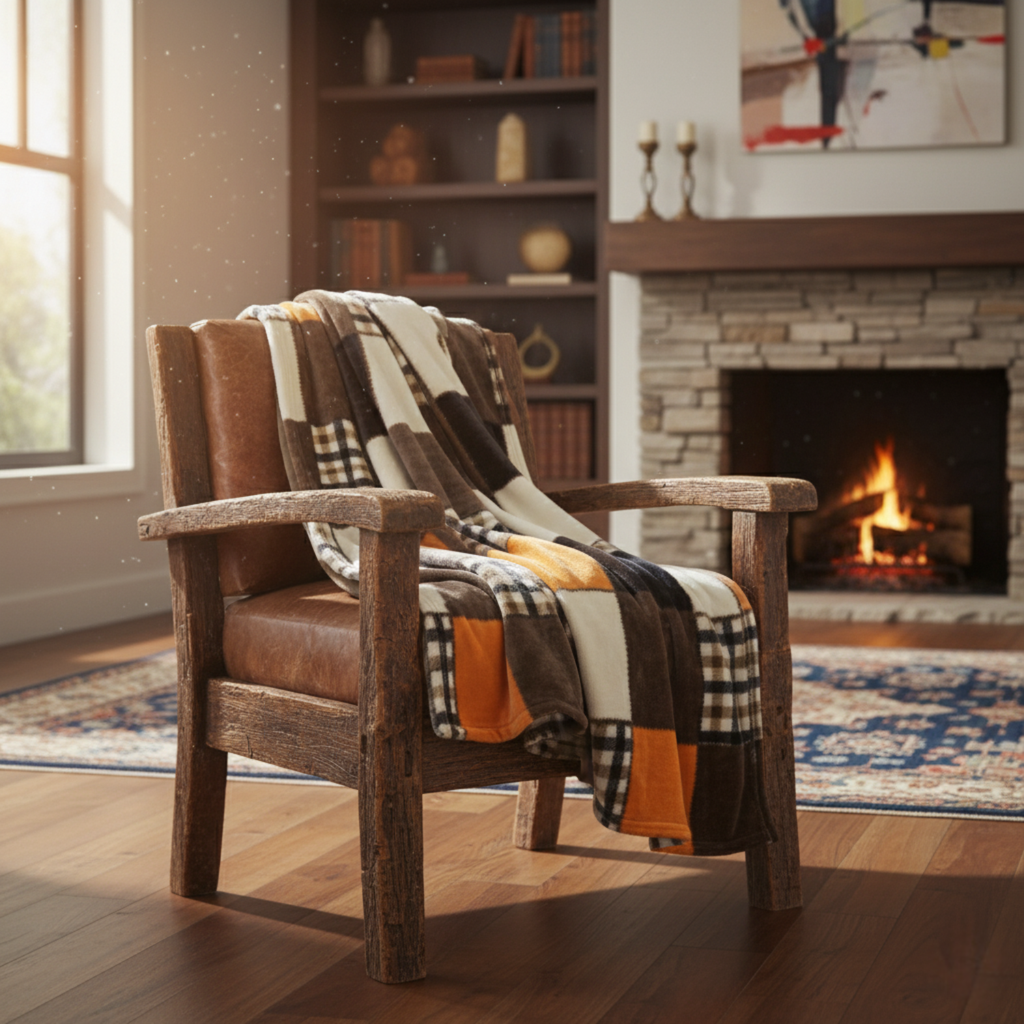 Fall Farmhouse Plaid Patchwork Fleece Throw