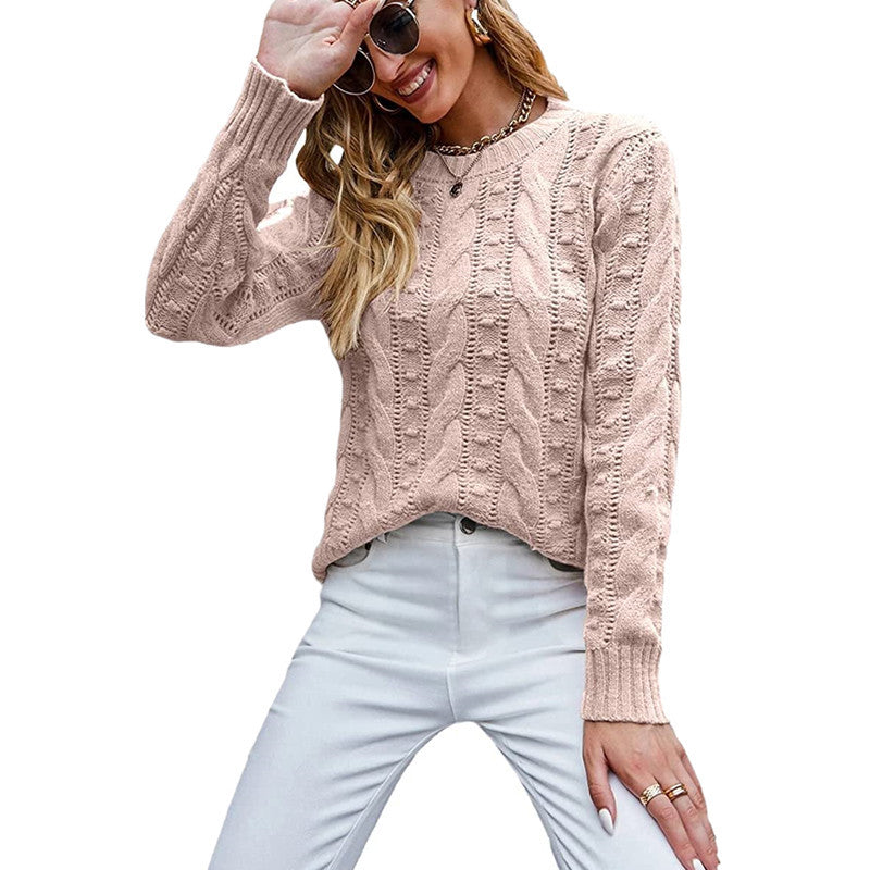 Women's Long Sleeve Cable Knit Pullover Sweater