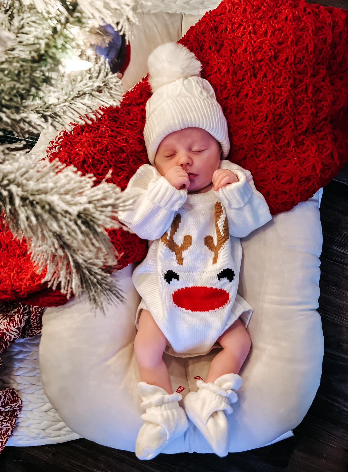Reindeer Christmas Knit Baby Sweater Romper