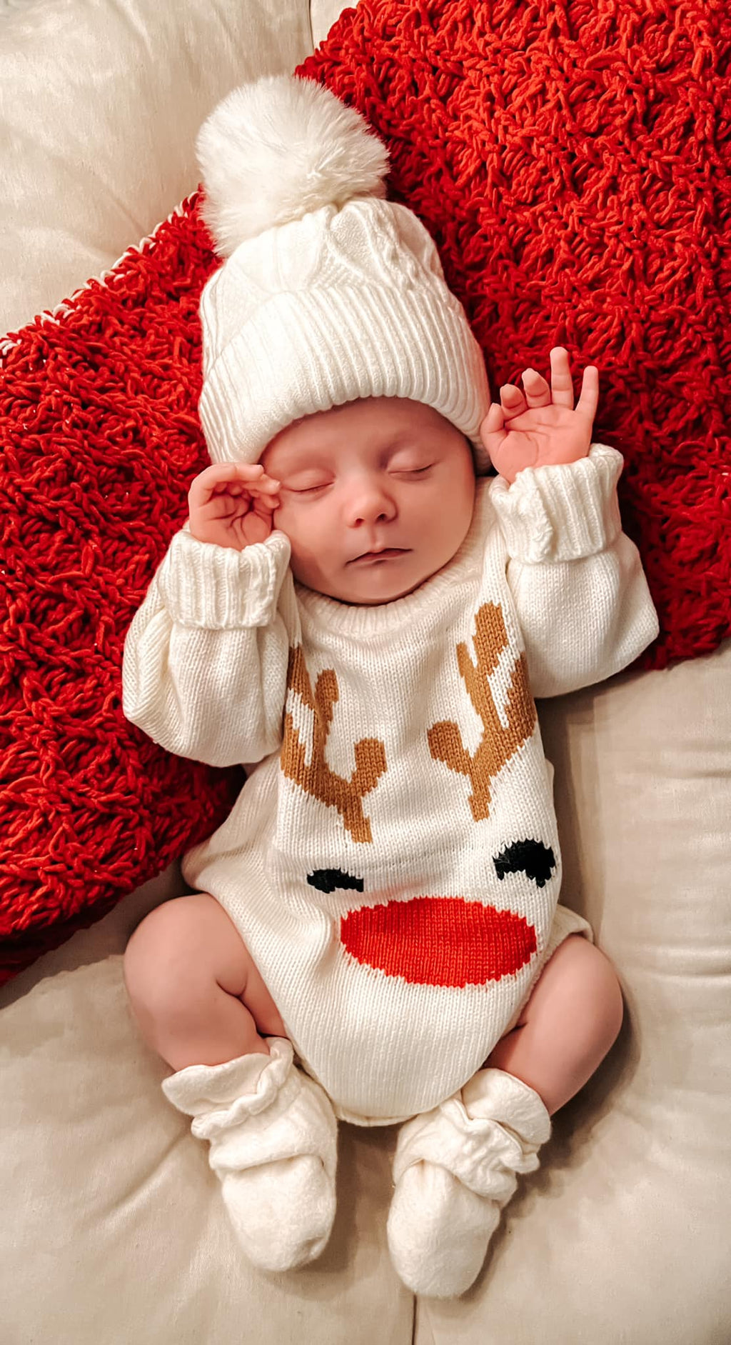 Reindeer Christmas Knit Baby Sweater Romper