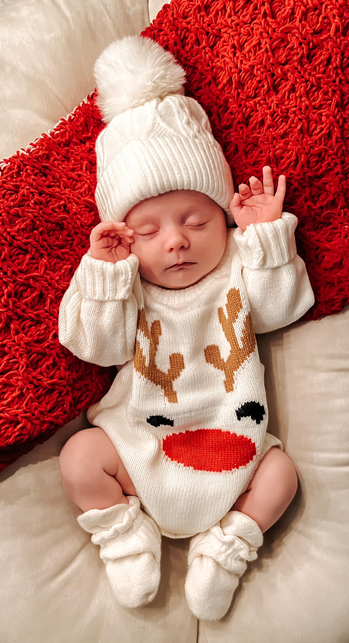 Reindeer Christmas Knit Baby Sweater Romper