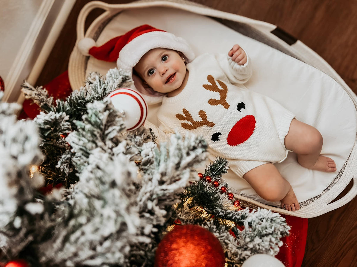 Reindeer Christmas Knit Baby Sweater Romper