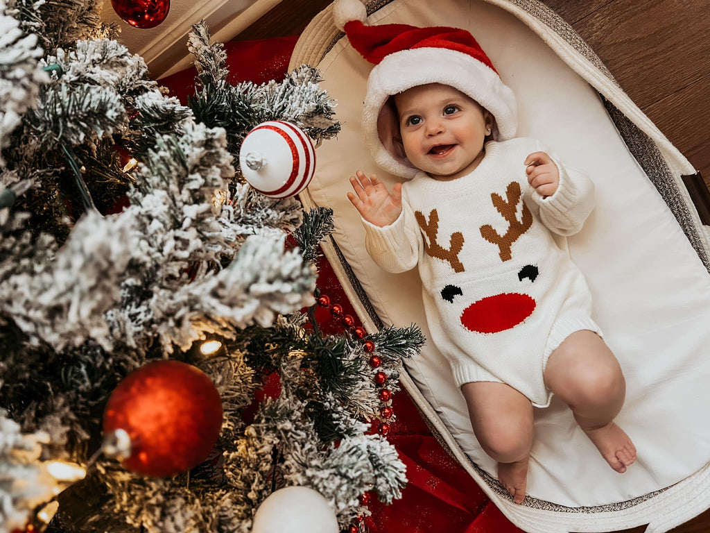 Reindeer Christmas Knit Baby Sweater Romper